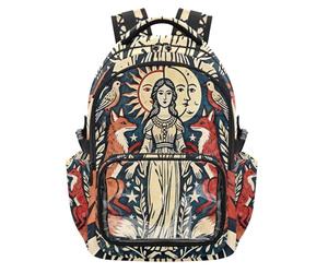 Loancwa Celestial Sun Moon Goddess Backpack with Transparent PVC Pocket, 17.3 Inch Large Capacity School Bag, Adjustable Straps, Ages 7-18