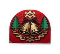 Loancwa Christmas Napkin Holder, Clear Acrylic with Holiday Bells Design, 4.9 x 4.1 x 1.97 Inches, 50-60 Capacity, Red and Green Festive Pattern for Dining Tables