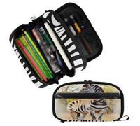Loancwa Clear PVC Prairie Zebra Pattern Black and White Two-tone Pattern Pencil Pouch, 100% Polyester, Waterproof Zipper Stationery Bag for School Office Travel