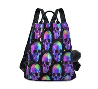 Loancwa Colored Skull Pattern Fashion Backpack 17L Lightweight Hiking Daypack for Digital Nomads Daily Use