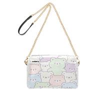 Loancwa Lightweight Water Resistant Macaron-colored Bear Illustration Vegan Leather Sling Purse, Women Compact Daily Crossbody Shoulder Bag