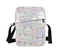 Loancwa Macaron-colored Panda Illustration Polyester Crossbody Bag 6.6 * 9.4 * 2.5in Multi Compartment Shoulder Sling Purse for Daily Outdoor Travel School & Casual Gift