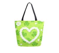 Loancwa Open Top Large Canvas Tote Bag, Four-leaf Clover Pattern Shoulder Handbag With Inner Zipper Pocket, Durable Polyester Casual Daily Shopping Bag