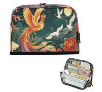 Loancwa Phoenix White Crane Pattern Standing Pencil Case, 8.3×1.96×5.9im, 100% Polyester Oxford, Foldable Magnetic Base, Multi Compartments for School Office Travel, 3+ Age