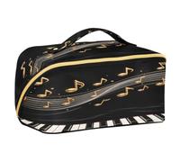 Loancwa Piano Musical Note Pattern Toiletry Bag for Women, Vertical Free-Standing Cosmetic Bag with Dividers, Stylish Makeup Organizer