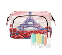 Loancwa Quilted Fish Mouth Cosmetic Bag for Women, Large Capacity Travel Makeup Organizer with 9 PCS Travel Bottles Set, Open Mouth Makeup Bag, Polyester Toiletry Bag for Travel, Daily, Sports.DS272