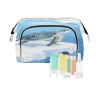 Loancwa Quilted Fish Mouth Cosmetic Bag for Women, Large Capacity Travel Makeup Organizer with 9 PCS Travel Bottles Set, Open Mouth Makeup Bag, Polyester Toiletry Bag for Travel, Daily, Sports.DS246