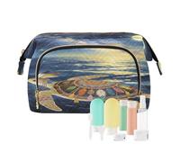 Loancwa Quilted Fish Mouth Cosmetic Bag for Women, Large Capacity Travel Makeup Organizer with 9 PCS Travel Bottles Set, Open Mouth Makeup Bag, Polyester Toiletry Bag for Travel, Daily, Sports.DS234