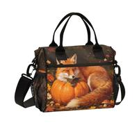 Loancwa Red Fox and Pumpkin PatternInsulated Lunch Bag for Kids Girls Boys, Freezable Reusable Cooler Tote Lunch Box with Shoulder Strap for School Picnic