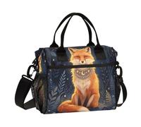 Loancwa Red Fox Forest Night PatternInsulated Lunch Bag for Kids Girls Boys, Freezable Reusable Cooler Tote Lunch Box with Shoulder Strap for School Picnic