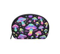 Loancwa Shell Shape Makeup Bag, Psychedelic Mushroom Pattern Cosmetic Organizer Bag, Twill Fabric Portable Travel Toiletry Pouch for Women Girls, 8 x 2.5 x 5.5 in