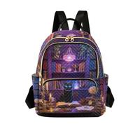 Loancwa Small Backpack Purse for Women, Fashion Convertible Shoulder Daypack,Black Cat Magic Bookstore Mini Travel Backpack Bag