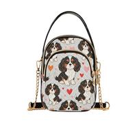 Loancwa Small Hound Cartoon Pattern Quilted Crossbody Phone Purse, Ultrasonic Polyester Mini Handbag with Detachable Gold Chain Strap