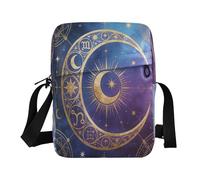 Loancwa Star and Moon Magic Circle Pattern Polyester Crossbody Bag 6.6 * 9.4 * 2.5in Multi Compartment Shoulder Sling Purse for Daily Outdoor Travel School & Casual Gift