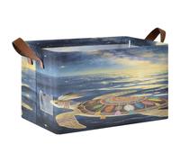 Loancwa Turtle Pattern under The Night Sky Foldable Metal Frame Storage Bin, Waterproof Polyester Grid Fabric Organizer Basket with Hollow Board Base for Home Bathroom Closet Laundry Room