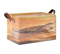 Loancwa Turtle Pattern under The Sunset Foldable Metal Frame Storage Bin, Waterproof Polyester Grid Fabric Organizer Basket with Hollow Board Base for Home Bathroom Closet Laundry Room