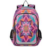 Loancwa Unisex Kids Colorful Linear Floral Print Laptop Backpack, Elementary School Daypack with Laptop Compartment & Organizer Pockets