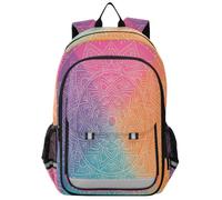 Loancwa Unisex Kids Colorful Linear Pattern Laptop Backpack, Elementary School Daypack with Laptop Compartment & Organizer Pockets
