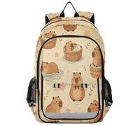 Loancwa Unisex Kids Healing-style Capybara Laptop Backpack, Elementary School Daypack with Laptop Compartment & Organizer Pockets