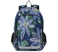 Loancwa Unisex Kids Linear-style Floral Pattern Laptop Backpack, Elementary School Daypack with Laptop Compartment & Organizer Pockets