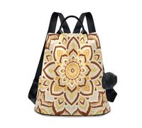 Loancwa Women’s Mandala Gradient Pattern Backpack 17L - 290 Twill Polyester Casual Daypack with Anti-Theft Back Zipper, Leather Handle & Plush Ball Keychain for Travel Shopping Outdoor