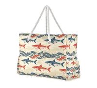Loancwa Women’s Retro Ocean Pattern Lightweight Water Resistant Canvas Tote Bag, Large Casual Shoulder Handbag for Weekend Getaway Shopping Daily Errands Beach Trip