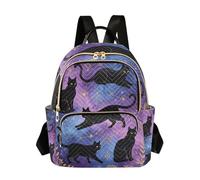 Loancwa Womens Quilted Backpack 14L Travel Daypack 100% Polyester Dark-style Flower Vine Cat Pattern Casual Bag for Shopping Outdoor Sports