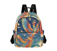 Loancwa Womens Quilted Backpack 14L Travel Daypack 100% Polyester National Tide Color Phoenix Pattern Casual Bag for Shopping Outdoor Sports