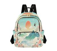 Loancwa Womens Quilted Backpack 14L Travel Daypack 100% Polyester National Tide Spring Pattern Casual Bag for Shopping Outdoor Sports