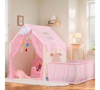 LOAOL Large 2-in-1 Kids Play Tent - Princess Tent with Cloud Ornaments, Indoor Playhouse for Girls, Toddler Fort with Two Windows (Pink)