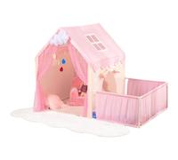 LOAOL Large 2-in-1 Kids Play Tent with Playpen - Princess Tent with Cloud Ornaments, Pink Indoor Playhouse for Girls, Toddler Fort with Two Windows (Pink)