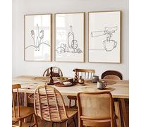 LOARTVE 3Pcs Line Drawing Kitchen Wall Art, Modern Black White Minimalist Kitchen Abstract Line Art Posters Prints Dining Room Wall Decor Canvas Paintings Pictures Home Decoration, Unframed (16x24in)