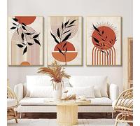 LOARTVE 3Pcs Orange Boho Wall Art Mid-Century Modern Minimalist Wall Decor Pictures Neutral Abstract Geometric Line Canvas Poster Prints for Living Room Bedroom Office Decoration Unframed (12"x16")