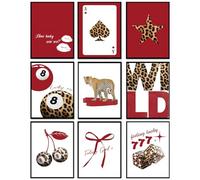 LOARTVE 9Pcs Trendy Red Leopard Wall Art Prints Funky Lucky 8 Ball Posters Preppy Cheetah Aesthetic Wall Decor Pictures Girly Bedroom Apartment Dorm Unframed 8x10in