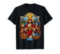 Loaves and Fishes Miracle Stained Glass Community Scene T-Shirt