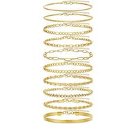 LOAYHOAY 10PCS Stainless Steel Chain Bracelets for Men Women Cuban Link Bracelets Figaro Snake Chains Paperclip Box Rope Bracelet Jewelry Adjustable Mens Metal Wrist Bracelet Set 6.7-8.7 Inches
