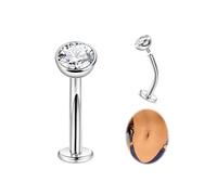 LOAYHOAY 14G G23 Titanium Floating Belly Button Rings for Women Petite Flat Back CZ Belly Rings Small Opal Curved Navel Rings Internally Threaded Hypoallergenic Belly Piercing 8-14mm, Bar Length