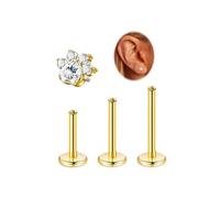 LOAYHOAY 16G G23 Titanium Cartilage Stud Earring for Women Flat Back Conch Tragus Helix Stud Hypoallergenic CZ Lobe Daith Rook Earring Internally Threaded Medusa Labret Monroe Piercing 6-10mm, 1