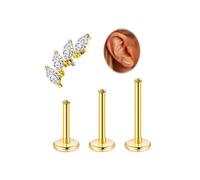 LOAYHOAY 16G G23 Titanium Cartilage Stud Earring for Women Flat Back Conch Tragus Helix Stud Hypoallergenic CZ Lobe Daith Rook Earring Internally Threaded Medusa Labret Monroe Piercing 6-10mm, 1
