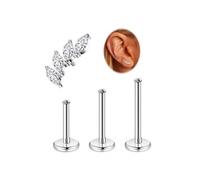 LOAYHOAY 16G G23 Titanium Cartilage Stud Earring for Women Flat Back Conch Tragus Helix Stud Hypoallergenic CZ Lobe Daith Rook Earring Internally Threaded Medusa Labret Monroe Piercing 6-10mm, 1