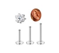 LOAYHOAY 16G G23 Titanium Cartilage Stud Earring for Women Flat Back Conch Tragus Helix Stud Hypoallergenic CZ Lobe Daith Rook Earring Internally Threaded Medusa Labret Monroe Piercing 6-10mm, 1