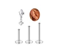 LOAYHOAY 16G G23 Titanium Cartilage Stud Earring for Women Flat Back Conch Tragus Helix Stud Hypoallergenic CZ Lobe Daith Rook Earring Internally Threaded Medusa Labret Monroe Piercing 6-10mm, 1