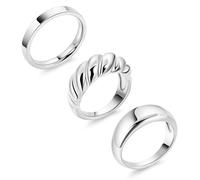 LOAYHOAY 3Pcs 18K Gold-Plated Chunky Dome Rings for Women Croissant Twisted Braided Dome Rings Stacking Chunky Band Rings Statement Minimalist Jewelry Comfort Fit Size 5 to 10, 6 UK, Metal, No
