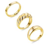 LOAYHOAY 3Pcs 18K Gold-Plated Chunky Dome Rings for Women Croissant Twisted Braided Dome Rings Stacking Chunky Band Rings Statement Minimalist Jewelry Comfort Fit Size 5 to 10, 7 UK, Metal, No