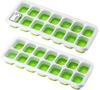 LoBalay Silicone Ice Cube Trays, 2 Pack & 14-Ice Trays with Lid, BPA Free and LFGB Certified, Dishwasher Safe, Easy Release, Stackable Durable for Coffee, Frozen Drinks Baby Food (Unsealed-Green)