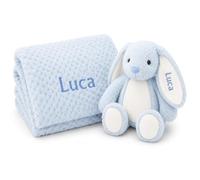 Lobeko Personalised Baby Blanket and Bunny Gift Set, Embroidered Name
