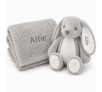 Lobeko Personalised Baby Blanket and Bunny Gift Set, Embroidered Name