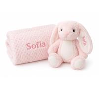 Lobeko Personalised Baby Blanket and Bunny Gift Set, Embroidered Name