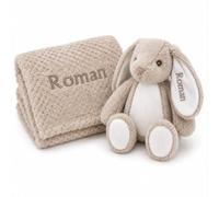 Lobeko Personalised Baby Blanket and Bunny Gift Set, Embroidered Name