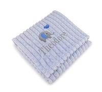 Lobeko Personalised Baby Blanket Embroidered with Name & Elephant Design Soft Customised Blanket for Newborn Baby Boy Cot & Pram Blanket Baby Boy Present 100x75cm (Blue)